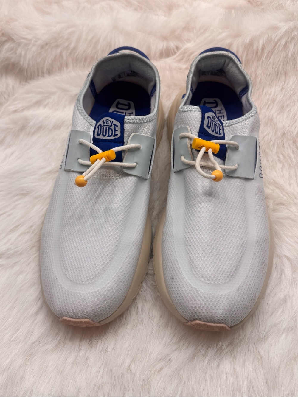 Hey Dude Women's Slip-On Sneakers in Light Gray with Yellow Accents